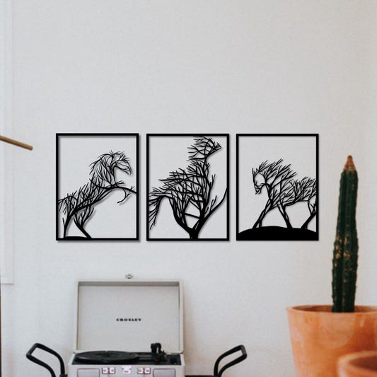 Wandbild aus Holz Pferde 3-teilig Holzschild zum Aufkleben Pferdeliebhaber Deko Wandkunst Design Geburtstagsgeschenk Tiere Reiten Klebepads