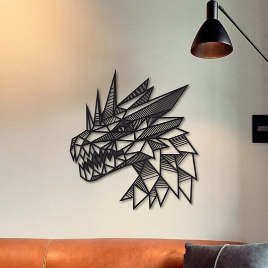Wandbild aus Holz geometricher Drache Design Holzschild zum Aufkleben einzigartige Wandkunst Geburtstagsgeschenk Klebepads Geschenk Jungen