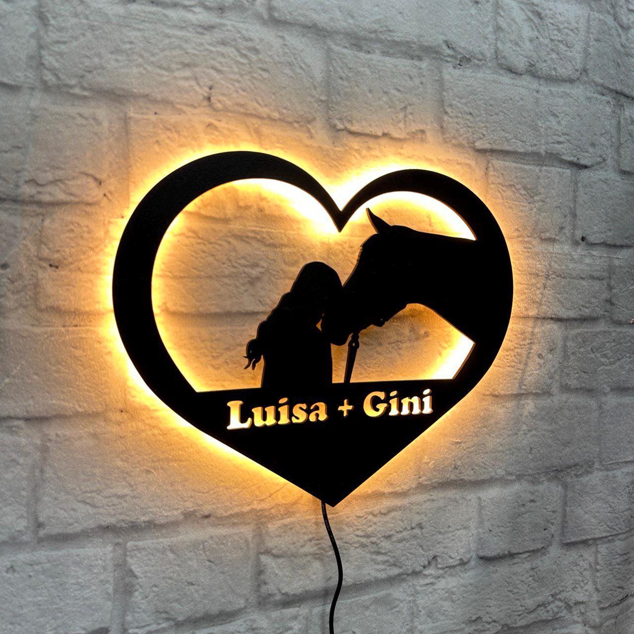 personalisiertes Geschenk für Pferdeliebhaber Pony Liebhaber Pferdehof Wanddeko Reiterhof Geburtstag Jubiläum Pferde Wandschild mit LED