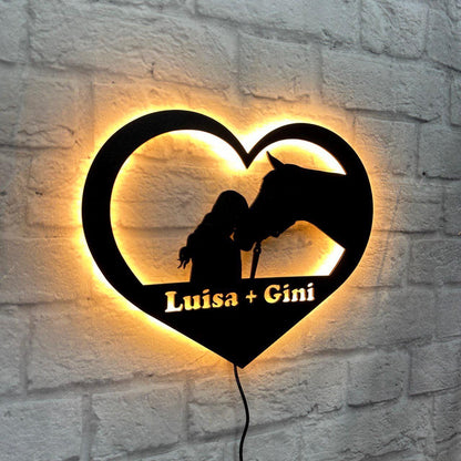 personalisiertes Geschenk für Pferdeliebhaber Pony Liebhaber Pferdehof Wanddeko Reiterhof Geburtstag Jubiläum Pferde Wandschild mit LED