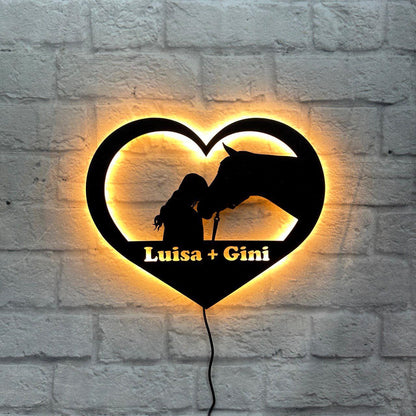 personalisiertes Geschenk für Pferdeliebhaber Pony Liebhaber Pferdehof Wanddeko Reiterhof Geburtstag Jubiläum Pferde Wandschild mit LED