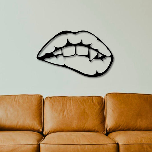 Wandbild aus Holz Damen Lippen Vampir Holzschild zum Aufkleben Modernes Wanddekor Wandkunst Geburtstagsgeschenk Vampirlippen Klebepads