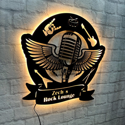 LED Musik-Wandschild: Personalisiertes Geschenk für Musiker Rock and Roll Deko aus Holz Beleuchtetes Design-Schild für Musikfans Bars DJ
