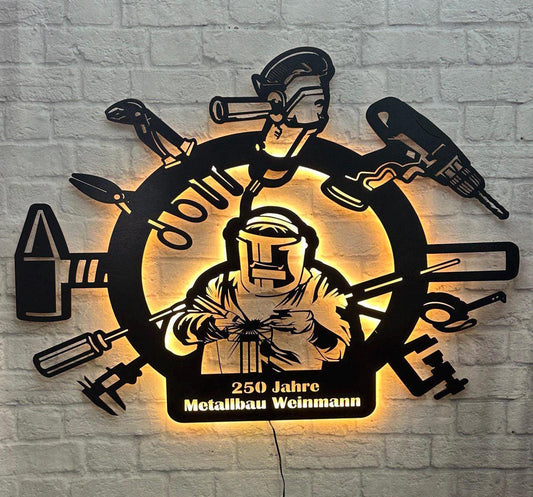 Geschenk für Metallbauer Schloßer Schweißer Meister Schild Werkstattmitarbeiter Wanddeko Geburtstag Jubiläum Handwerker Industriemeister