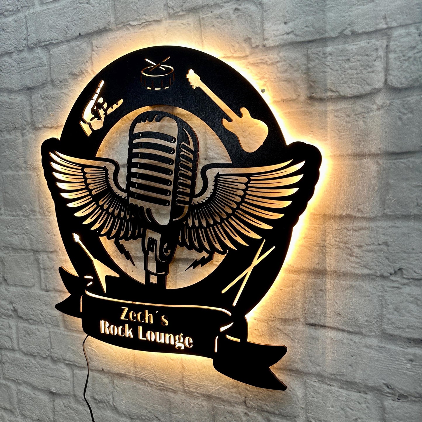 LED Musik-Wandschild: Personalisiertes Geschenk für Musiker Rock and Roll Deko aus Holz Beleuchtetes Design-Schild für Musikfans Bars DJ