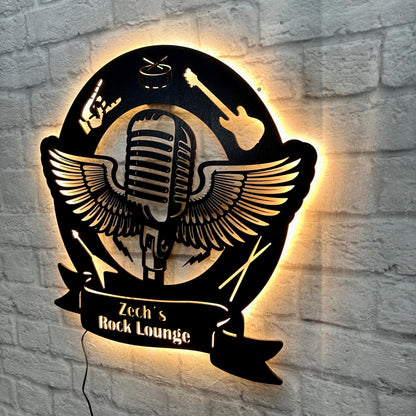 LED Musik-Wandschild: Personalisiertes Geschenk für Musiker Rock and Roll Deko aus Holz Beleuchtetes Design-Schild für Musikfans Bars DJ