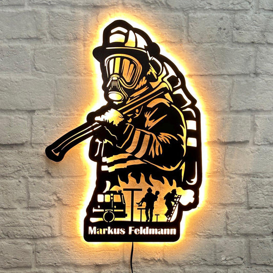 personalisiertes Geschenk für Feuerwehrmann Brandmeister Feuerwehrchef Schild Floriansjünger Wandschild Feuerwehrleute Schriftzug Wandbild