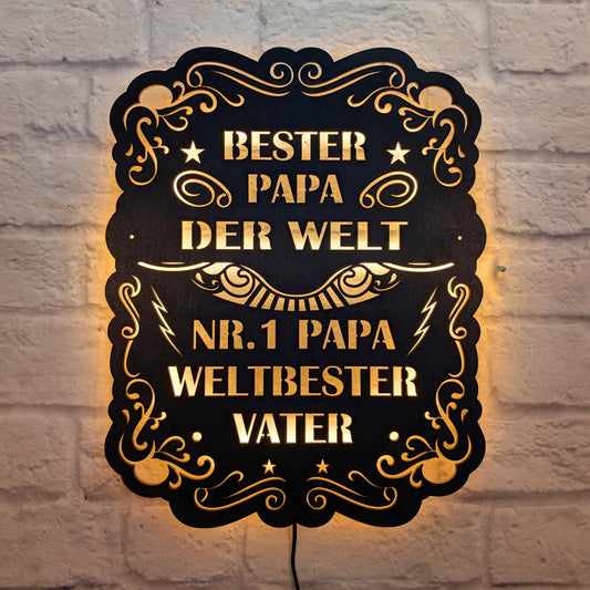 Wanddeko „Bester Papa der Welt“ – personalisiertes Holzschild mit Widmung – Vatertagsgeschenk für Papa, Opa oder Vater